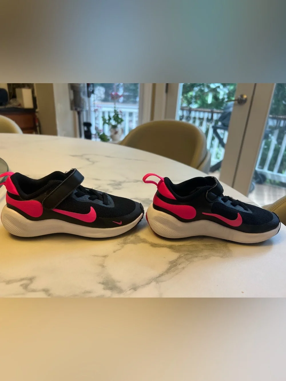 Nike Kids 9C Black Sneakers with Pink Swoosh and heel detail
